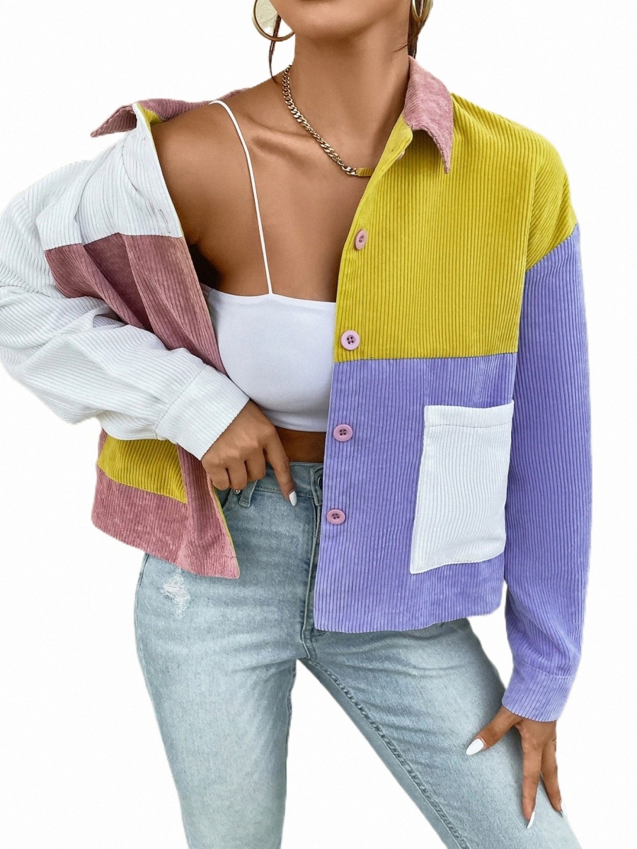 

Women's Jackets cut And Sew Drop Shoulder Corduroy Jacket E1Z5#, Multicolor