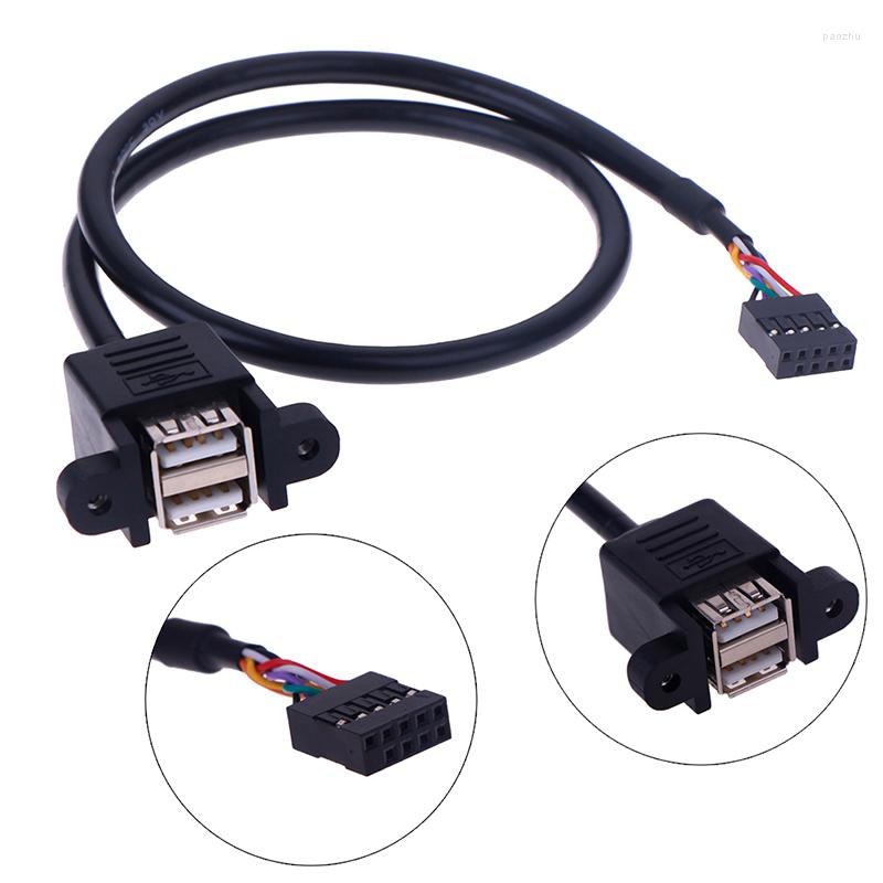 

Computer Cables 1pcs 30cm/50cm Motherboard Internal 9pin To Dual Port USB 2.0 A Female Screw Lock Panel Mount Cable Extension Adapter