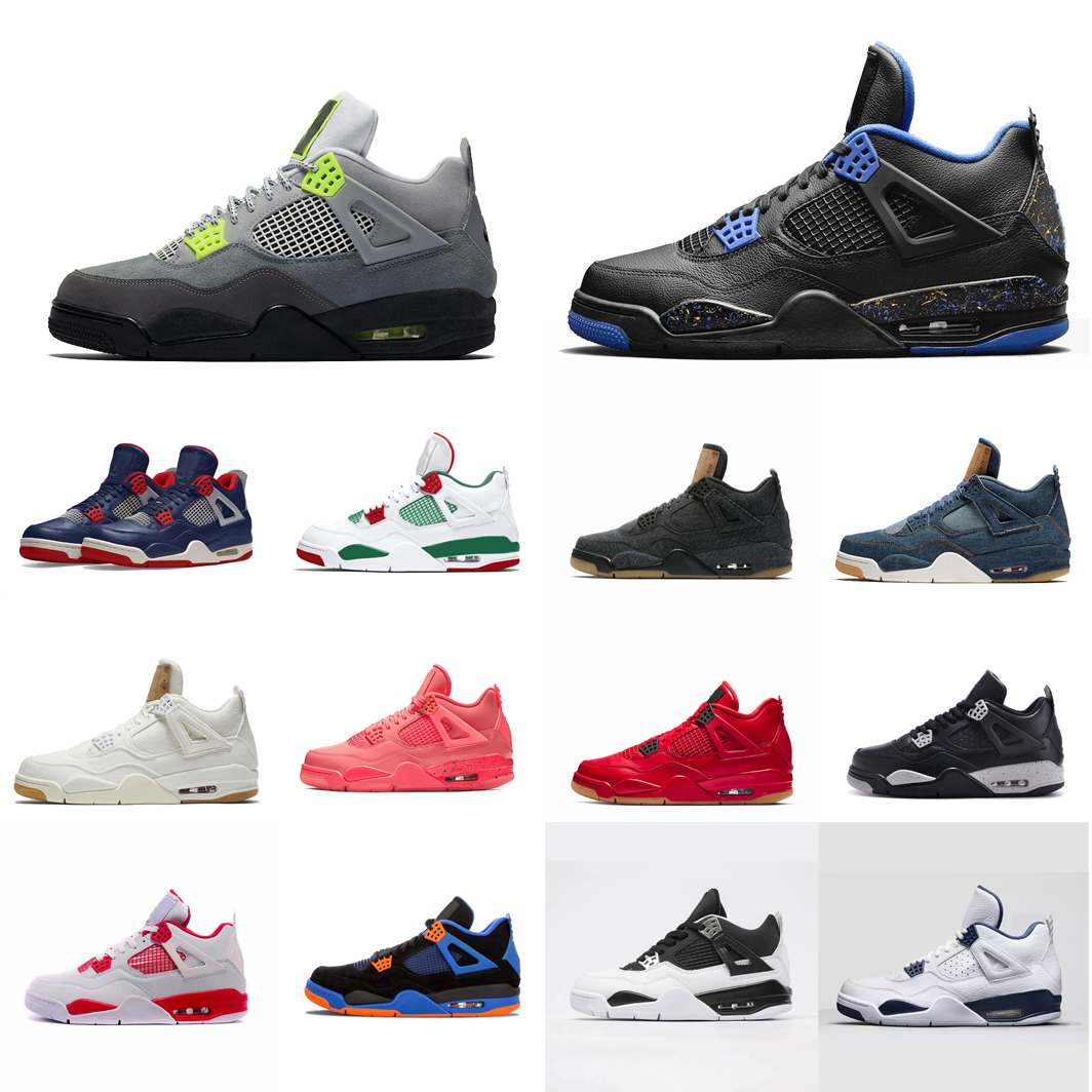 

Retro mens jumpman 4s basketball shoes jorden 4 sneakers tennis Neon Green Grey Denim Blue White Black Wings Pink Red Oreo USA, 4#