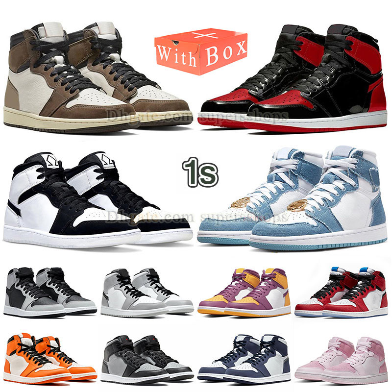 

Jumpman 1 with box basketball shoes 2022 top quality dark mocha bred toe unc patent midnight navy blue high 85 georgetown origin story fog smoke grey sneakers, A09 36-46 top 3