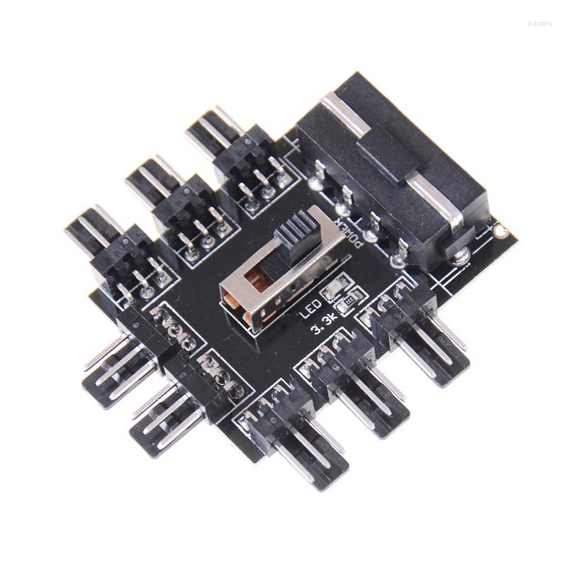 

Computer Cables 1pc 1 To 8 Way Splitter Cooler Cooling Fan Hub 3pin 12V Power Socket PCB Adapter 2 Level Speed Control PC IDE Molex