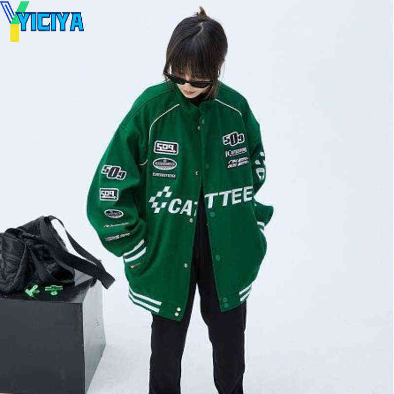 Vestes pour femmes YICIYA Bomber Femme Veste Varsity Manches Longues Veste De Voiture De Course Vert 2022 Manteaux D'hiver Pour Femmes Vestes De