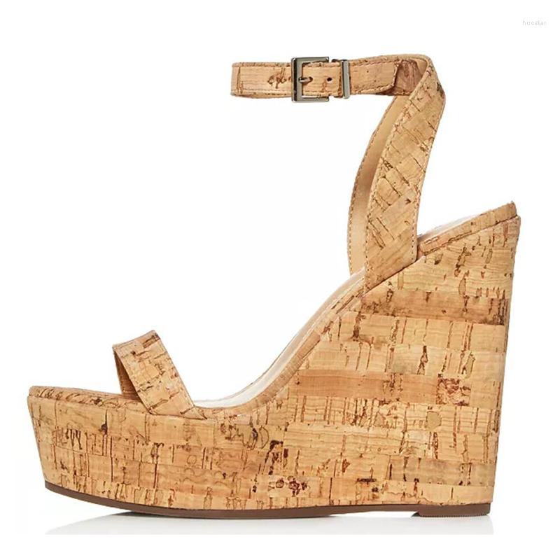

Sandals Cork Heel For Women 2022 Wedges High Heels Summer Shoes Ankle Strap Platforms Wedge Party Footwear Plus Size