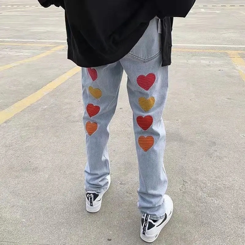 

Mens Jeans Mens jeans American street little devil retro Y2K niche print black denim hiphop hip hop loose straight fried street trousers 2u, Gray