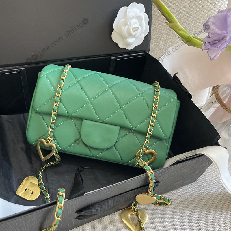 

French Mini Flap Womens Crossbody Bags Gold-Tone Metal Hearts Pendant Chain Calfskin Designer Bag Key Pouch Signature Stitching Diamond Pattern Shoulder Bag 20cm ZH, Customize