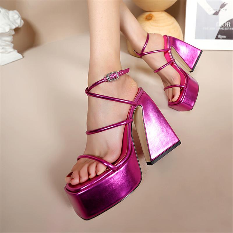 

Sandals Summer Ladies Crude Heel Platform Thin Belt Combination Roman Shoes Ankle Strap Ins Wind Fashion Women's, Black