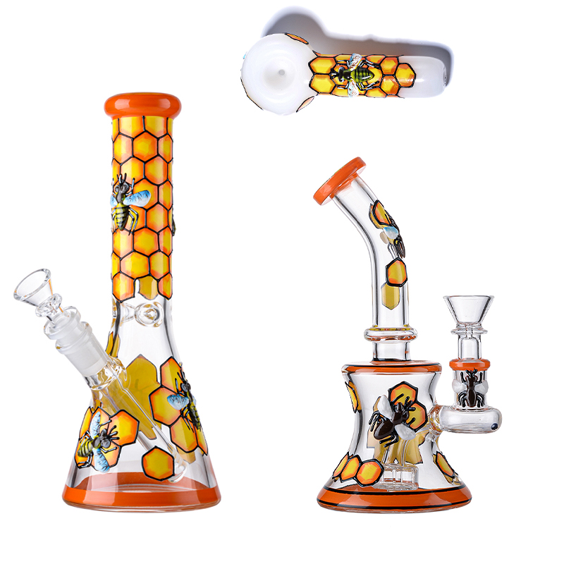 

3D Beecomb Style 5 Inch Smoking Pipes Hand Oil Burner Pipe Small Dab Tools Smoking Accessories Starter Kits Glass Beaker Bongs Rigs Straight Bent Type Water Pipe