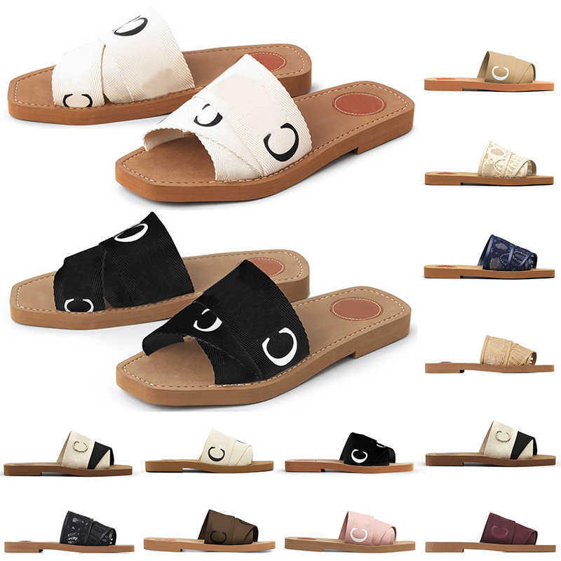 

designer sandals women slides slippers Woody flat mule in canvas summer beach shoes fashion sneeakers Multi-colors, Item #1