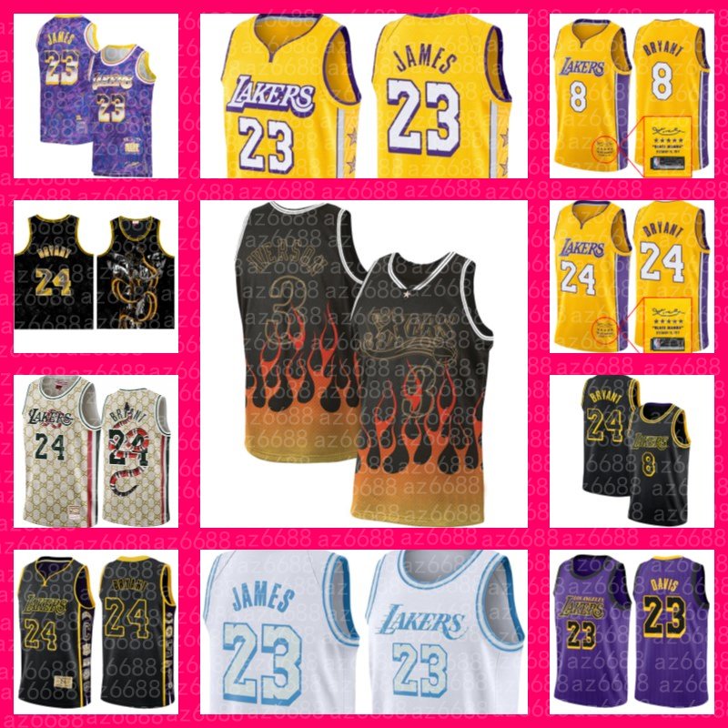 

Basketball Jersey Los Angeles''Lakers''Kobe''Bryant''Anthony Carmelo Davis Lebron James 2023 Black Mamba Russell Westbrook Jerseys 6 23 3 0