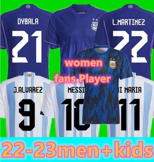 

S--4XL Argentina soccer Jersey football shirt 2022 DYBALA AGUERO MARADONA DI MARIA 22 23 fans player version Men Kids kit sets uniforms socks home away, 2021 away kids