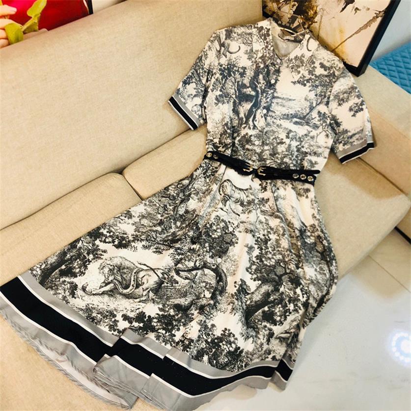

Women Casual Long Dresses With Classical Tiger Print Short Sleeve With Belt Waistband Commuter A-Line Skirt Round Collar Pocket Work Dr279U, Extra shipping cost