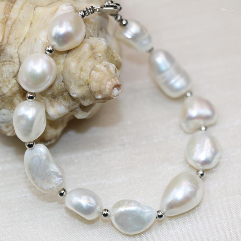 

Strand Bohemia Style Natural White Pearl 12-14mm Irregular Beads Charms Bracelets Women Diy Clasp Fashion Jewelry 7.5inch B3000
