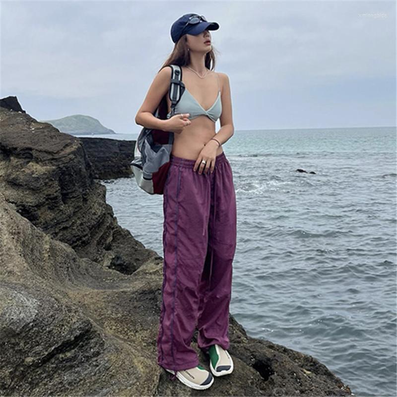 

Women' Pants MONMOIRA Elastic Waist Drawstring Women Sweatpants Autumn Casual Y2K Purple Parachute Pant Girls Baggy Cargo Cwp0252-5