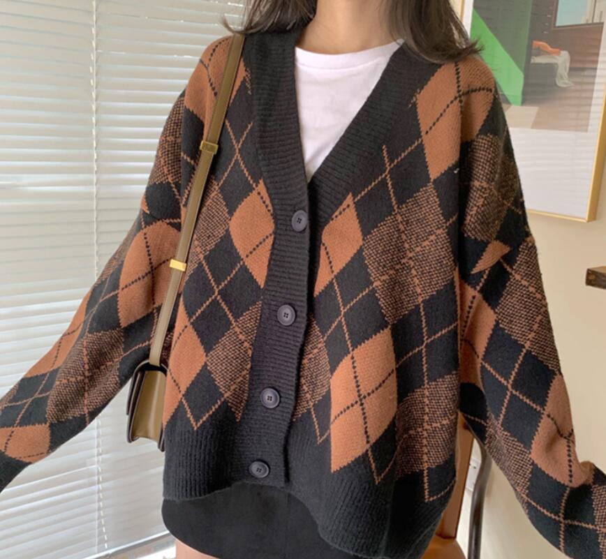 

Women's Sweater Cardigan Coat Loose Knitting Short Tops Sweet Female Jacket Y2k Clothes V-neck Sweater, Orange