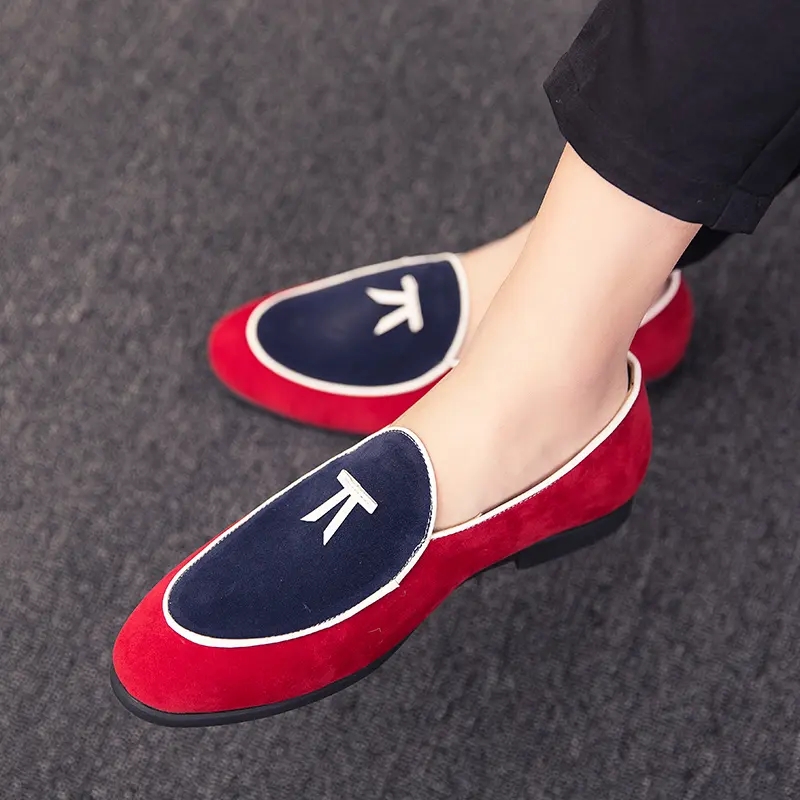 Loafers Men Shoes Splicing Faux Suede Casual Fashion Daily Lazy Overfoot Wedding Banquet Dress Shoes AD099