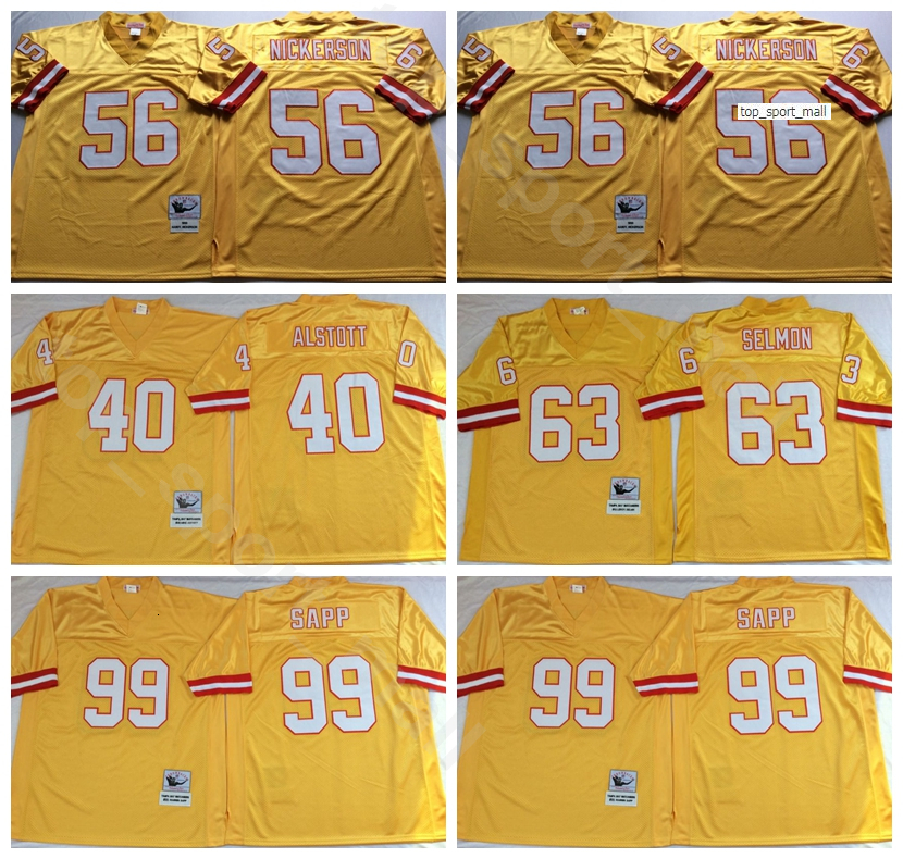

NCAA Football 56 Hardy Nickerson Jersey 63 Lee Roy Selmon 99 Warren Sapp 40 Mike Alstott Color Yellow Men Vintage Stitch Good, 63 yellow