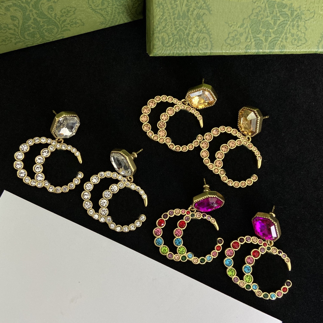

Mixed Fashion Brand Stud Colored Diamonds Double G Letter Personality Earrings Women Wedding Party Designer Jewelry High Quality0