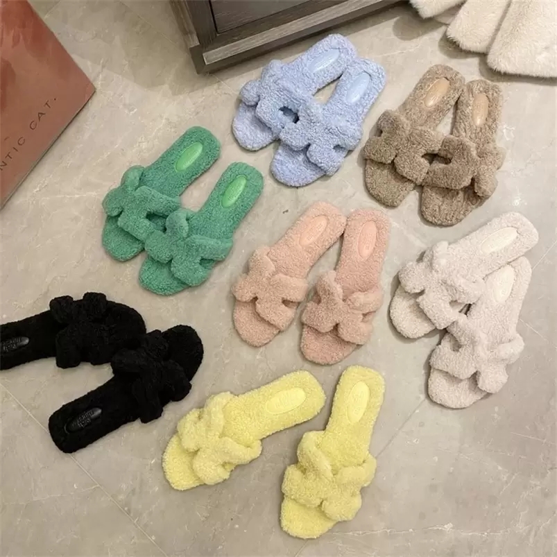 

2022 Luxury Fur Slipper Slipper Fashion Designer H Sandal women ladies Furry Sherpa Slides Slip On Flat Loafers Slider Brand Winter Shoes Mules Flatform 35-42, Fill postage