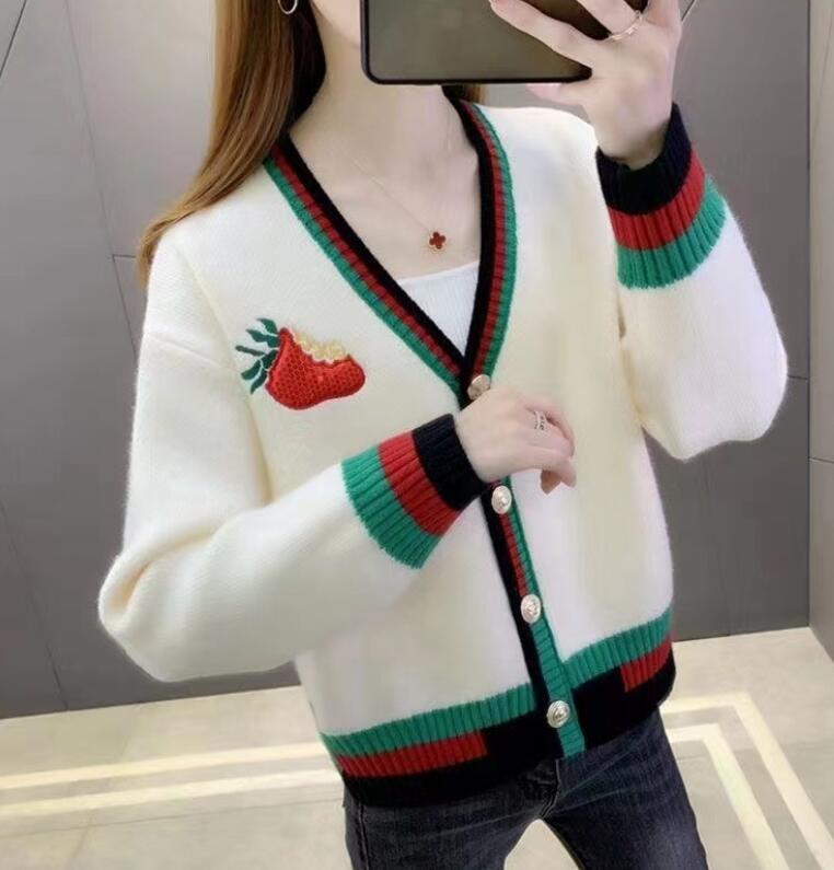 

Women Sweater V-Neck Knitted Cardigan Casual Loose Sweater White Khaki Red Blue jumper Coat jacket, 03