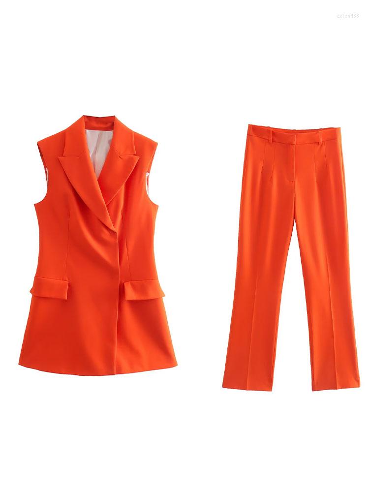 

Women's Vests Women 2022 Fashion Flap Pocket Long Vest Coat Vintage Suit Collar Female Waistcoat Chic Tops Trousers, Color2