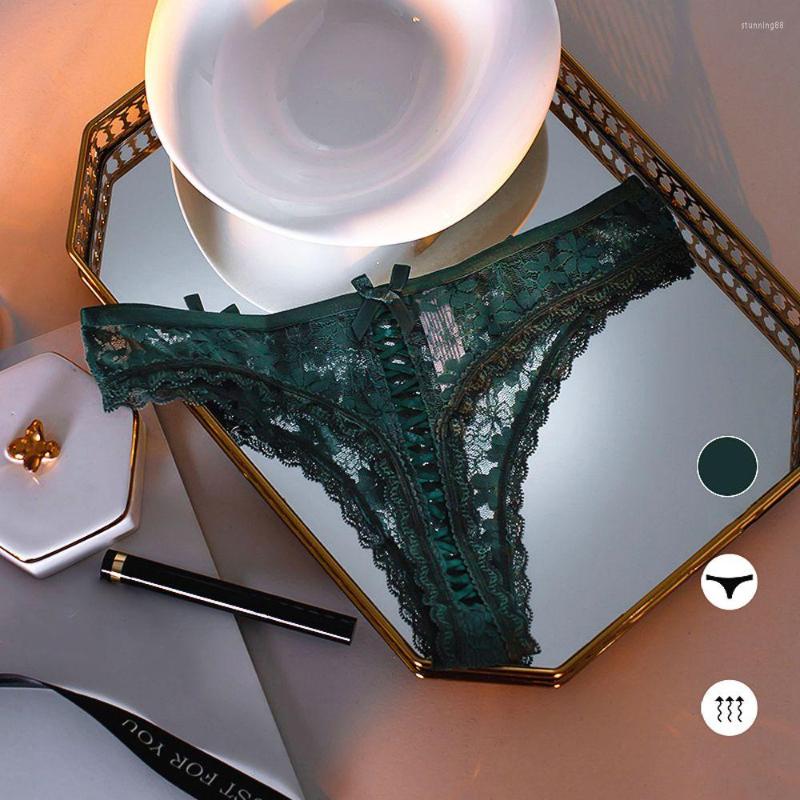 

Women's Panties Low Waist Hollow Out Flower Embroidered Seamless Briefs Ribbon Women's Underwear Transparent Thong, Black