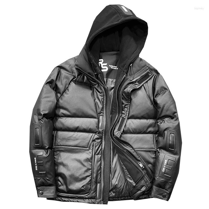 

Men's Down Men's Winter Hooded Two Piece PU Leather Jacket Thick Warm White Duck Coats Multi Pockets Cargo Overcoat Male, Black