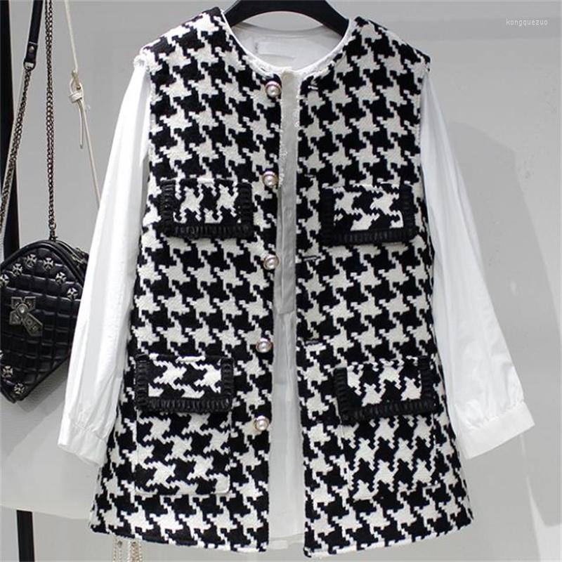 

Women's Vests Women's Houndstooth Woolen Coat Vest Tweed, Black