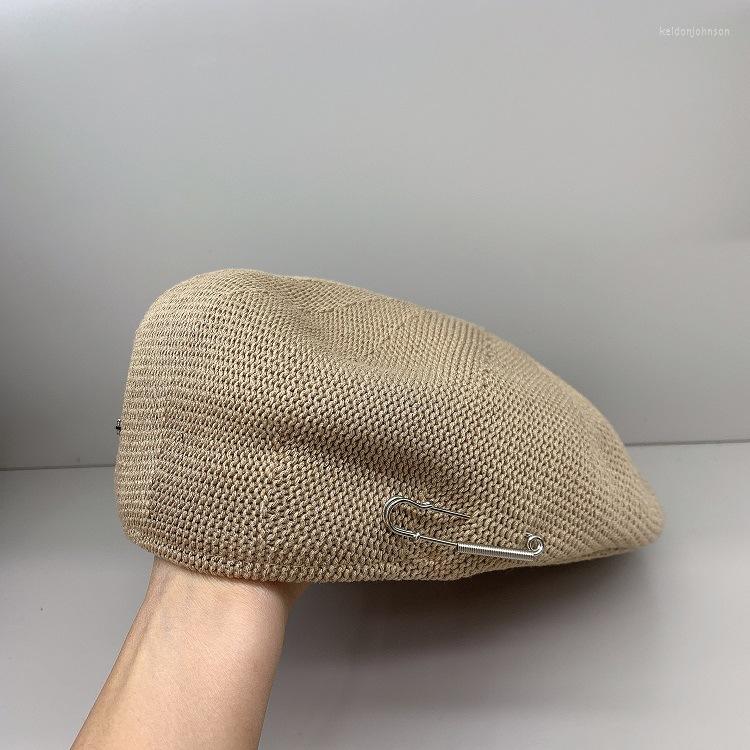 

Berets 202201-WEI Spring Summer Knitting Breathable Pin Classic Literature Art Beret Hat Women Leisure Painter, Black