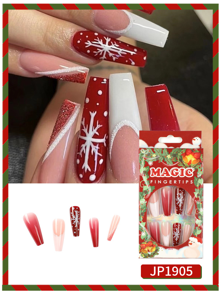 

24pcs Christmas Fake Press On Nail Set Snowflakes Long Coffin Wearable Tips Artificial Full Cover Ballerina False Nails Art, Same as picture