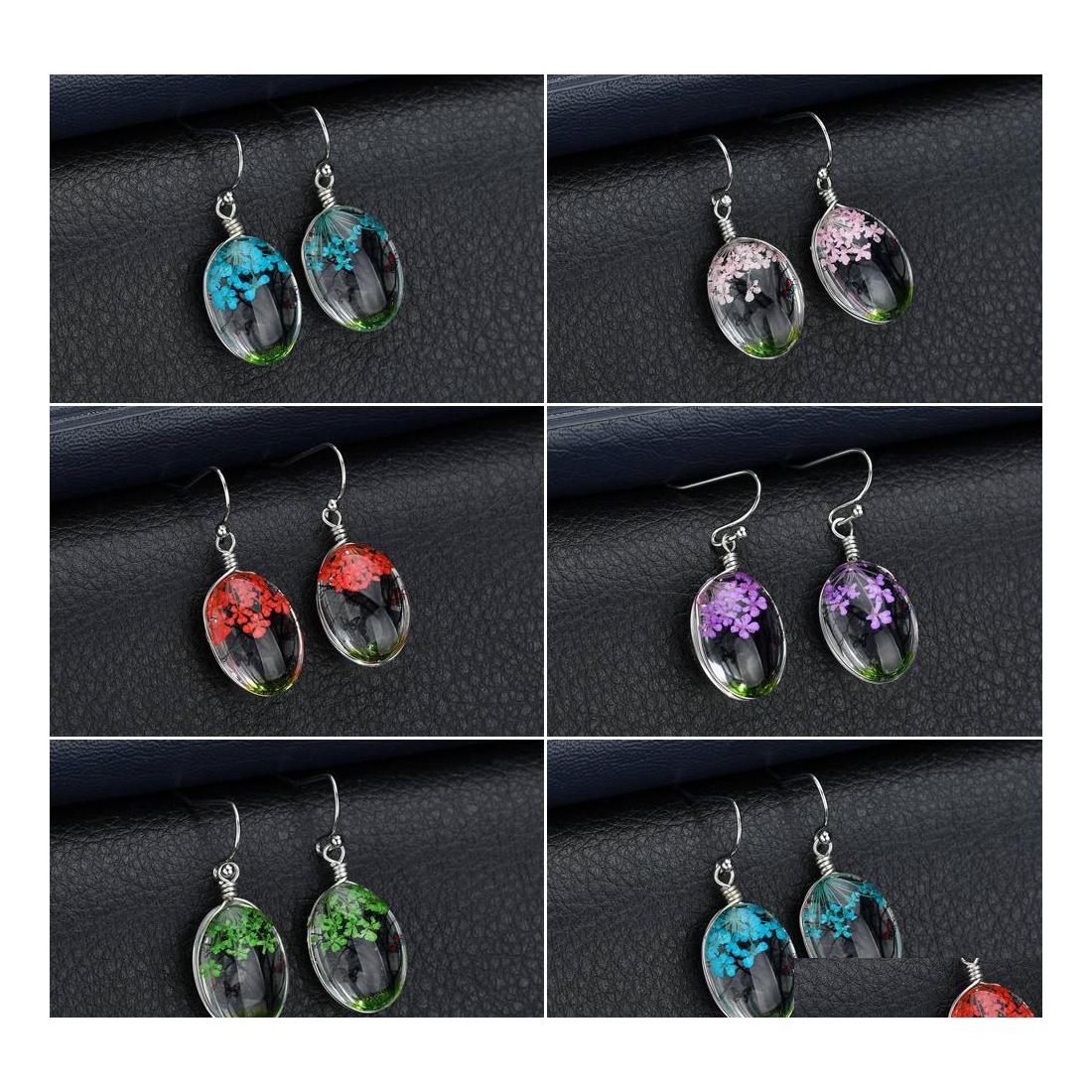 

Dangle Chandelier Flower Dangle Earrings For Women Girl Fashion Handmade Natural Flowers Unique Design Vintage Glass Jewelry Drop D Dhqme