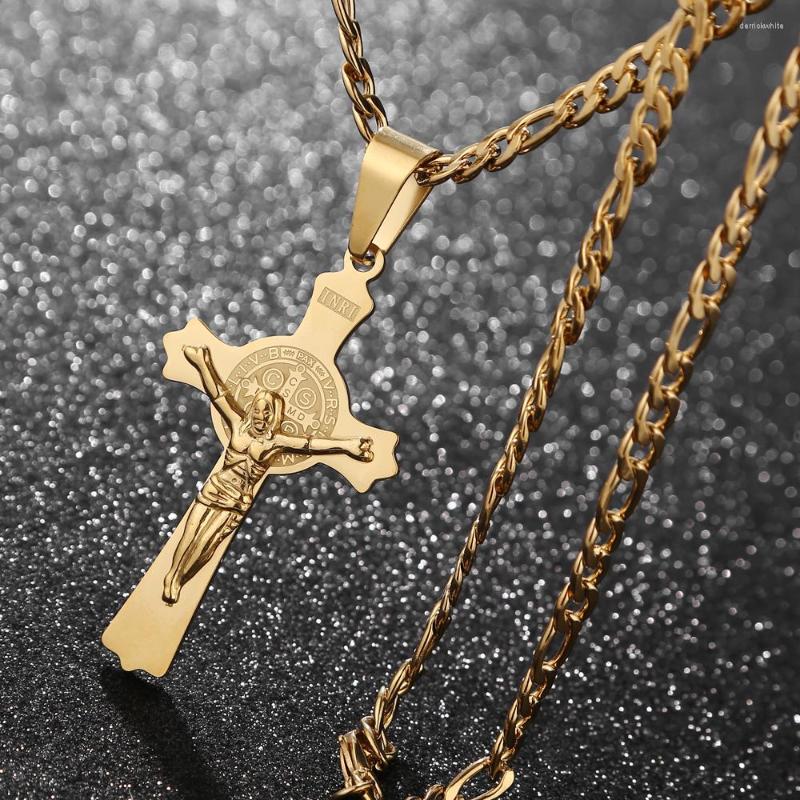 

Pendant Necklaces Gold Tone Men's St Benedict Exorcism Necklace Stainless Steel Catholic Roman Cross Demon Protection Ghost