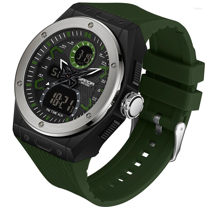 

Wristwatches Sanda Men Military Watches 50m Waterproof Wristwatch LED Male Clock G- Style Big Analog Sport Watch Relogios Masculino, Silver