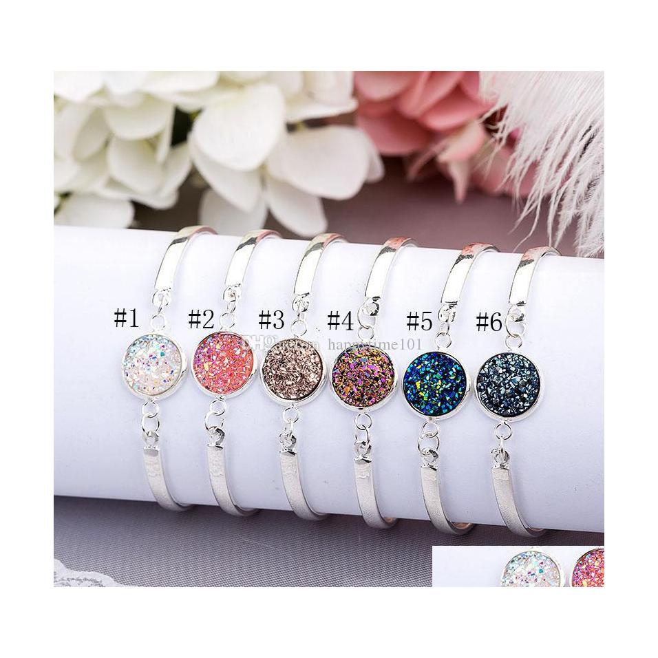 

Charm Bracelets High Quality Druzy Bangles Round Natural Geode Stone Rhinestone Pave Drusy Charm Adjustable Bracelets For Women Ladi Dhkdl