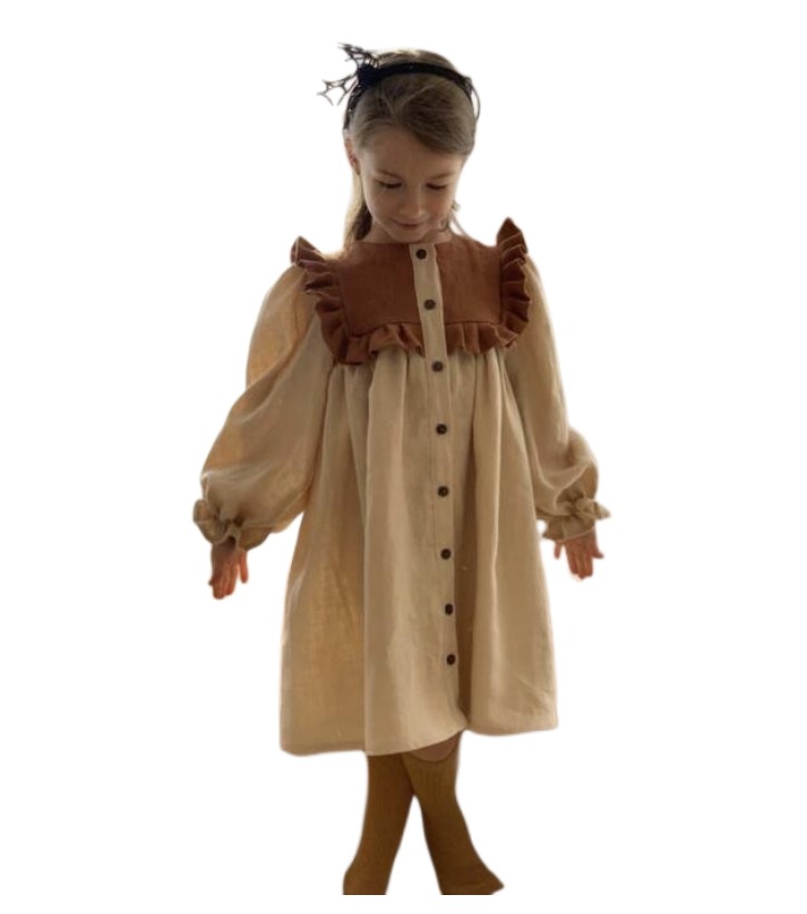 

Fashion Girls cotton linen dresses INS kids falbala long sleeve dress 2023 Palace style children princess clothings A9419, Customize