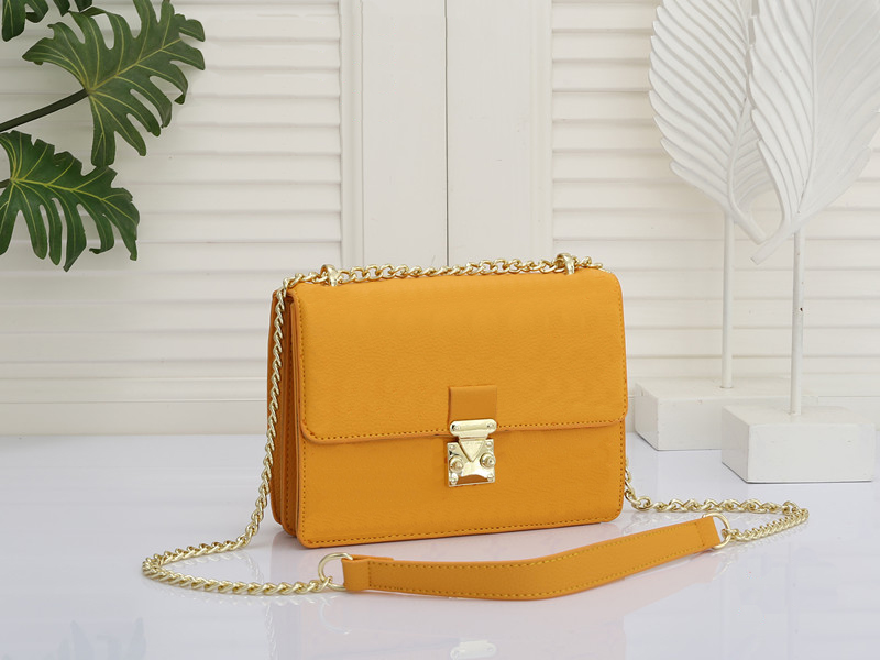 

Stylish high quality leather one shoulder cross-body chain messenger small square bag multi-color option, Brown