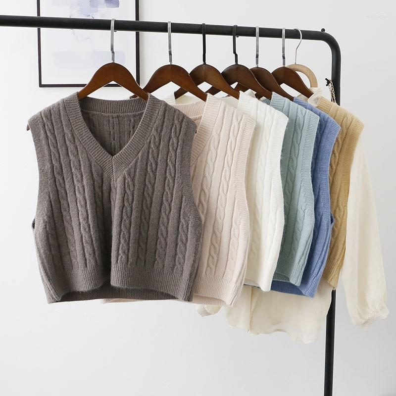 

Women's Vests Spring Autumn Women Short Knitted Sweater Sleeveless Loose Vest Ladies V-neck Pullover Tank Tops Female Coats, White