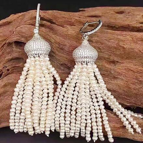 

natural white freshwater pearl earrings-CZ Silver plated Leverback