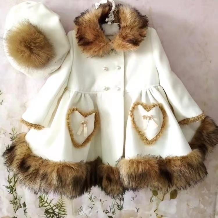 

Coat 1 12Y Baby Girl Autumn Winter Handmand Customized Real Fur England Spanish White Princes for Christmas Casual 221130, Hat