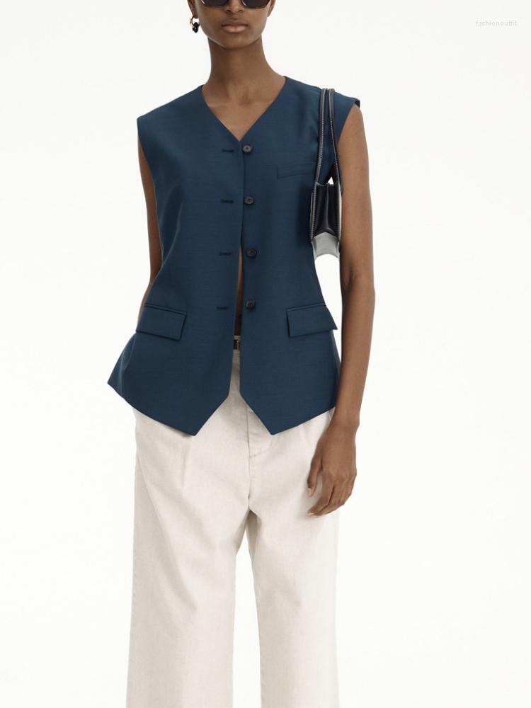 

Women' Vests 2022 Spring And Autumn V-neck Deep Sea Blue Women Casual Suit Vest Jacket
