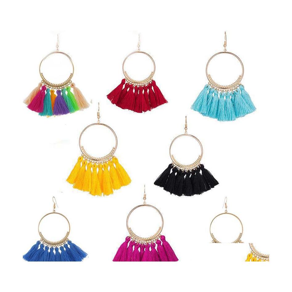 

Dangle Chandelier 16 Colors Trendy Ethnic Bohemian Tassel Earrings For Women Handmade Jewelry Colorf Big Hoop Statement Girl Gifts Dh3Tv