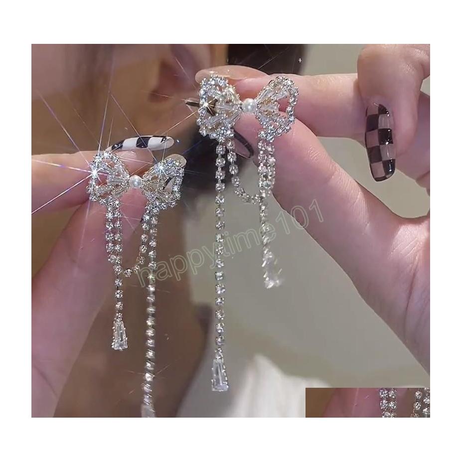 

Dangle Chandelier Bowknot Zircon Temperament Long Tassel Earrings For Women Korean Fashion Dangle Earring Birthday Party Jewelry G Dhhio