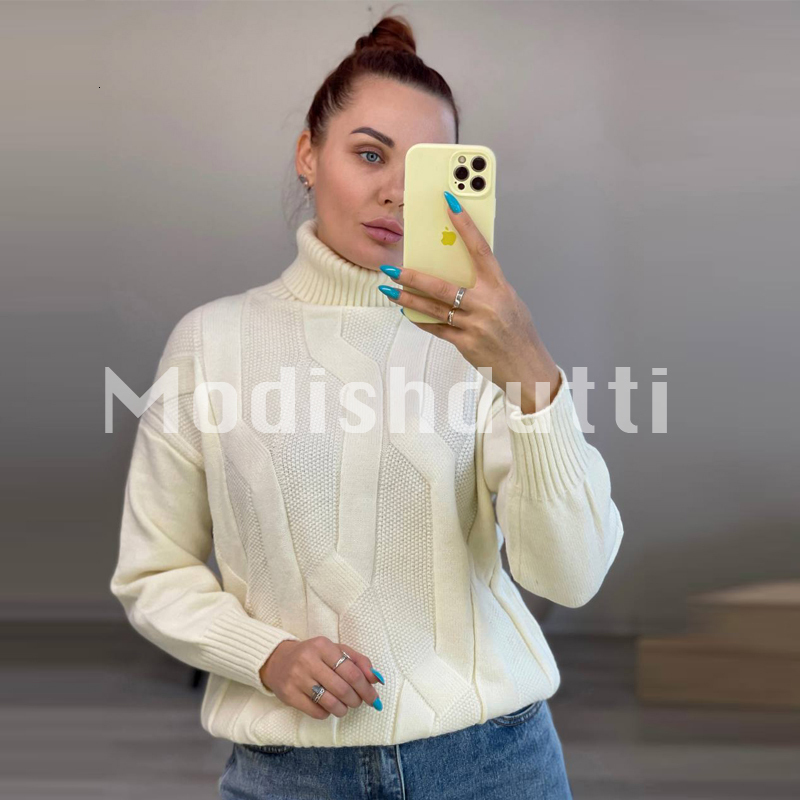 

Women's Sweaters Modishdutti Winter Women Fashion Vintage Loose Turtleneck Tops Female Solid Color Pullovers Ladies 221201, Beige