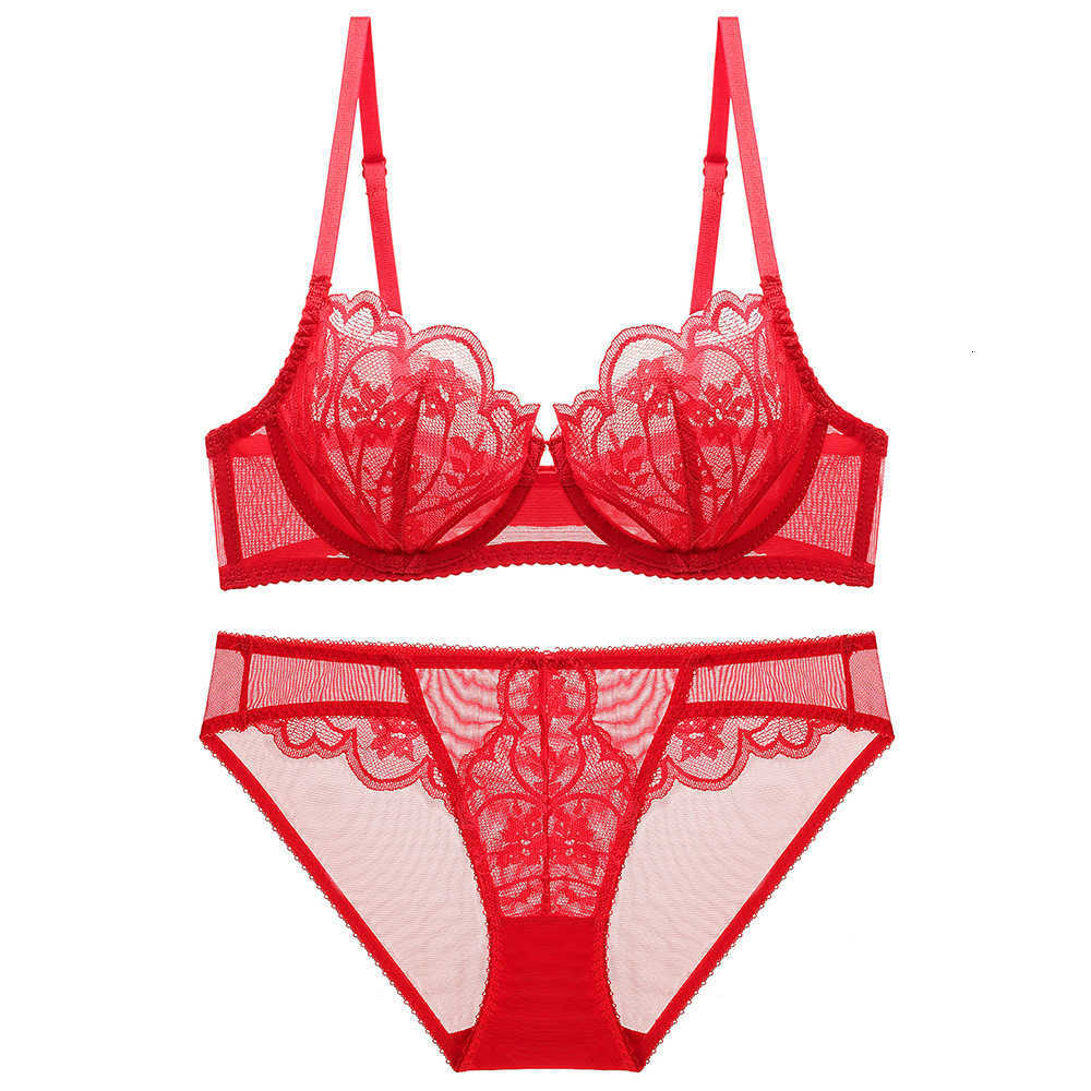 

Ladies Underwear New Sexy Lace Super Thin Breathable Large Chest Small and Bra Women's Set, White