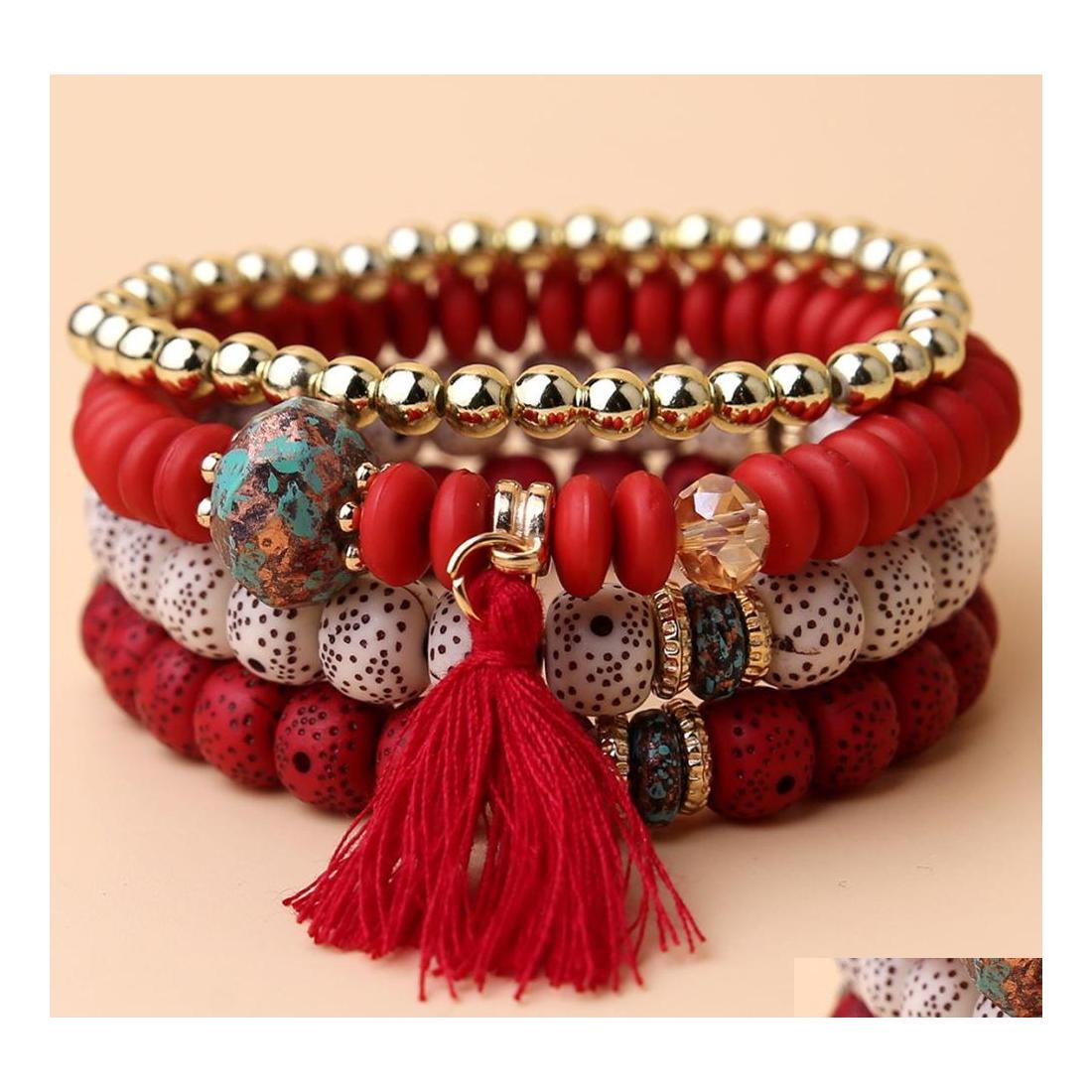 

Beaded Bohemian Fashion Tassel Mticolor Strands Beaded Bracelet Turquoise Bodisu Beads Bracelets 4Pcs/Set Drop Delivery Jewelry Dhhcs