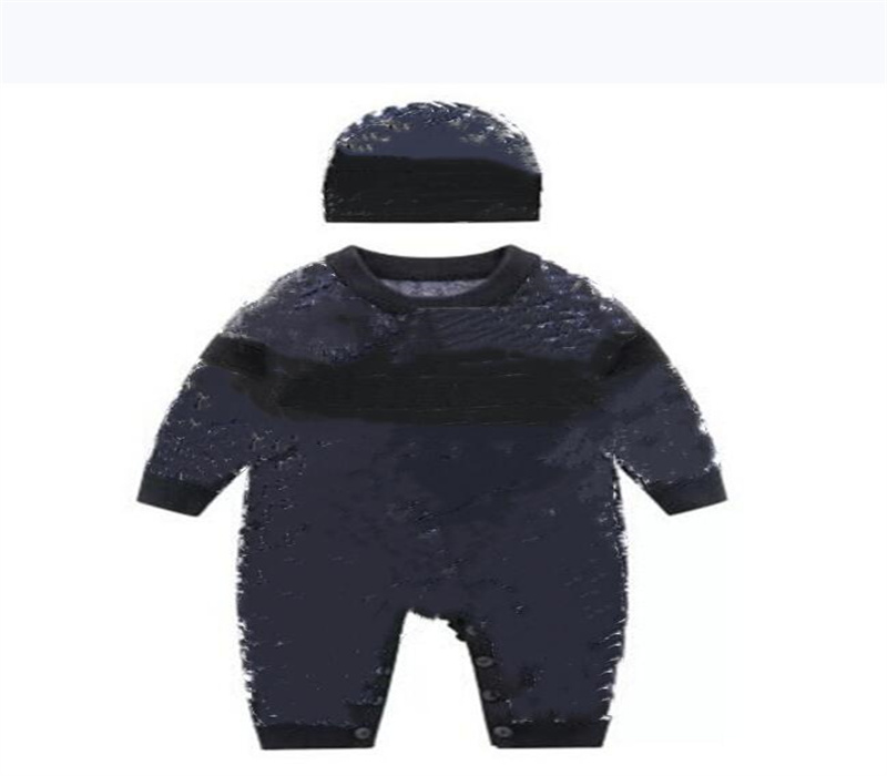 

Newborn Baby Romper Letter Printed Jumpsuit Cap 2pcs/set One-piece Onesies Infant Toddler Sweater Kids Clothes 0-24M, Blue