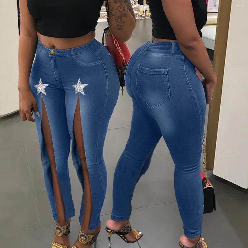 

Women' Jeans 2022 Spring And Autumn High Waist Women Ripped Sexy Elastic Split Flared Women, Medium blue