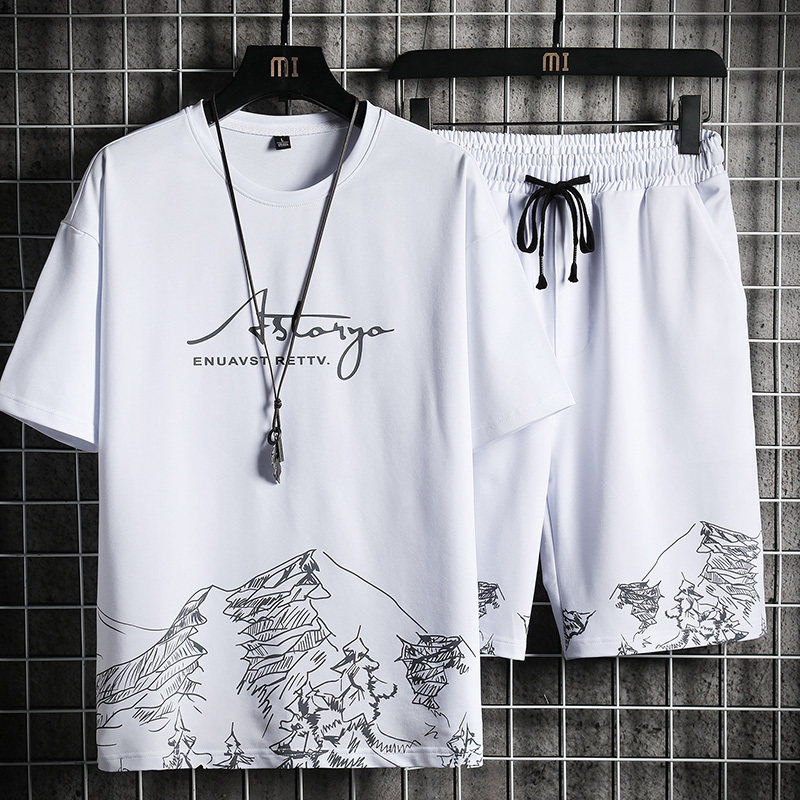 

Men' Tracksuits T-shirt Shorts Set Summer Breathable Casual T shirt Running Fashion Harajuku Printed Male Sport Suit 221202, Hh0815 white