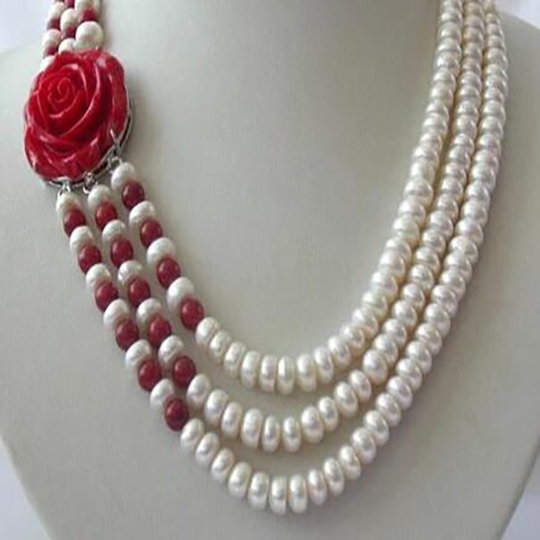 

stunning 3rows 8mm white freshwater cultured pearl necklace Discount AAA