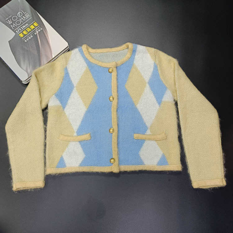 

Women' Jacket Sweater Coat Cell 22FW Celebrity Autumn and Winter 2022 Wool Mohair Knitting Cardigan Yellow Short TopElegant Classic F P46W, Light yellow