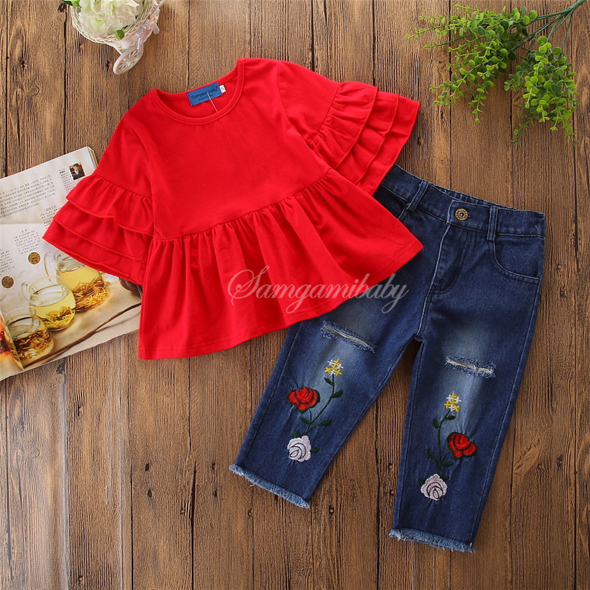 

Girls Clothing Set New Summer Fashion Kids Suits top and rose pants 2pcs Baby clothes Children Clothing, As picture